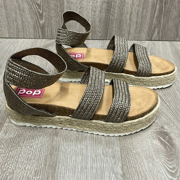 NWOT POP Paradiso Platform Espadrille Sandal Ankle Strap 10M - Picture 1 of 14